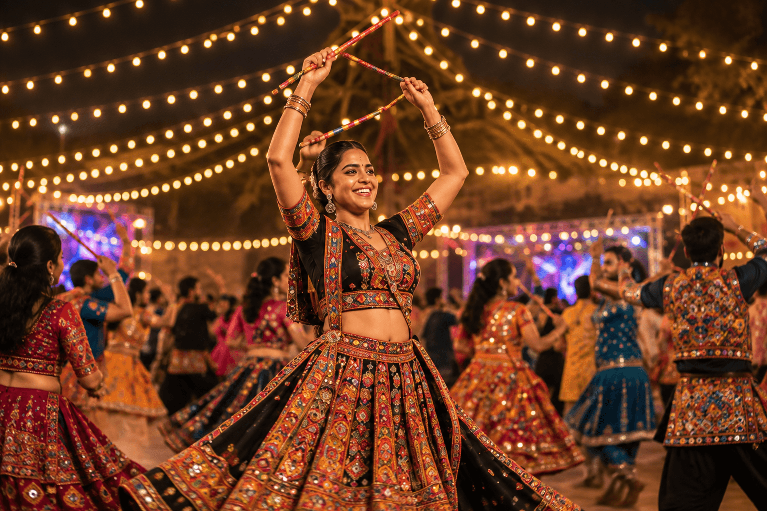 Dandiya celebration with a large audience